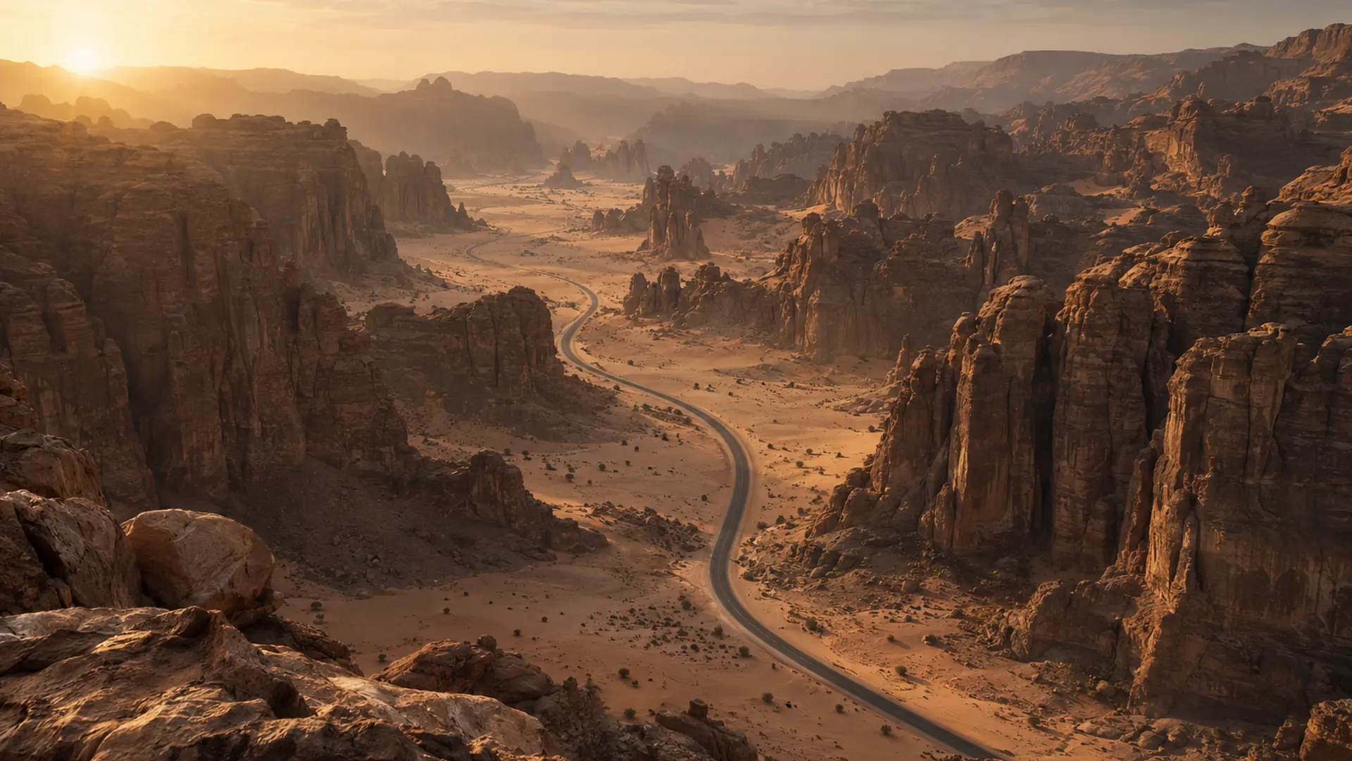 The canyon landscape of Wadi Rimal from above